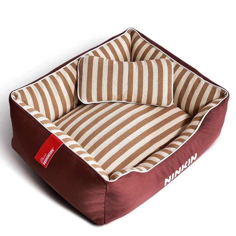 Striped Pet Bed with pillow (Chestnut Brown edition)
