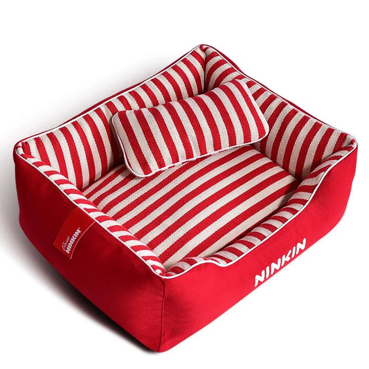 Striped Pet Bed with pillow (Bright Red edition)