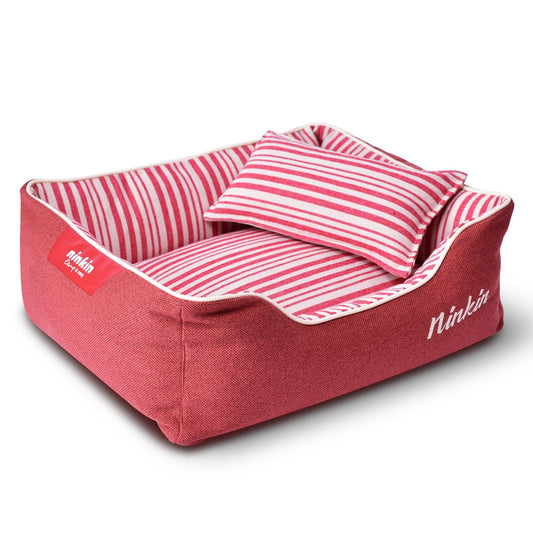 Striped Pet Bed with Pillow (Rose Red Edition)